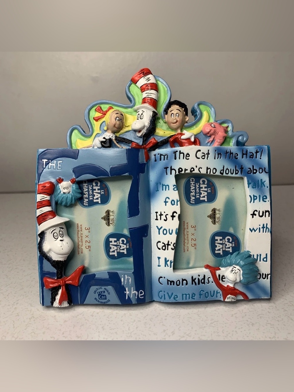 Rare Vintage The Cat In The Hat Dr. Seuss Dual Picture Frame 3x2.5" 2003